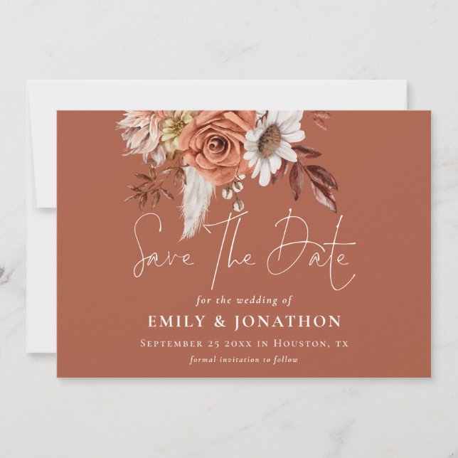 Reserve A Data Boho Terracotta Fall Florals QR Code Rust Weds (Frente)