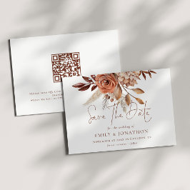 Reserve A Data Boho Terracotta Florals Código QR Casamento