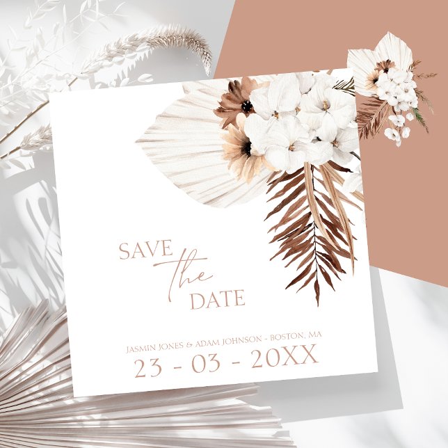 Reserve A Data Boho Terracotta Pampas Casamento de Orquídea de Gr (Boho Terracotta Brown Pampas Grass Floral Wedding Save The Date)