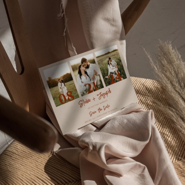 Reserve A Data Boho Terrcaotta Modern 3 Fotos Casamento (Criador carregado)