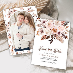 Reserve A Data Boho Terroso Marfim Floral Foto Casamento