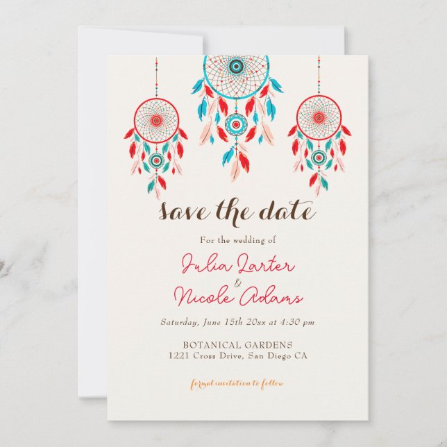 Reserve A Data Boho Tribal Penacho de Noiva Casamento (Frente)