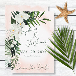 Reserve A Data Boho Tropical Blush Watercolor Save the Date Card