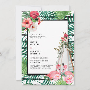 Reserve A Data Boho Tropical Flamingo Invitation