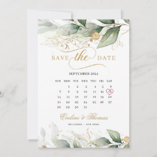 Reserve A Data Boho verde eucalipto e ouro folhas casamento