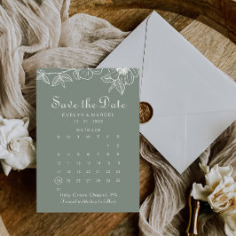 Reserve A Data Boho Verde Floral Salvar o Calendário de Datas