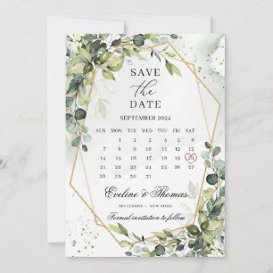 Reserve A Data Boho verde folhagem ouro quadro mês calendário