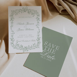Reserve A Data Boho Verde Sage Floral Botânico Casamento Salve O 