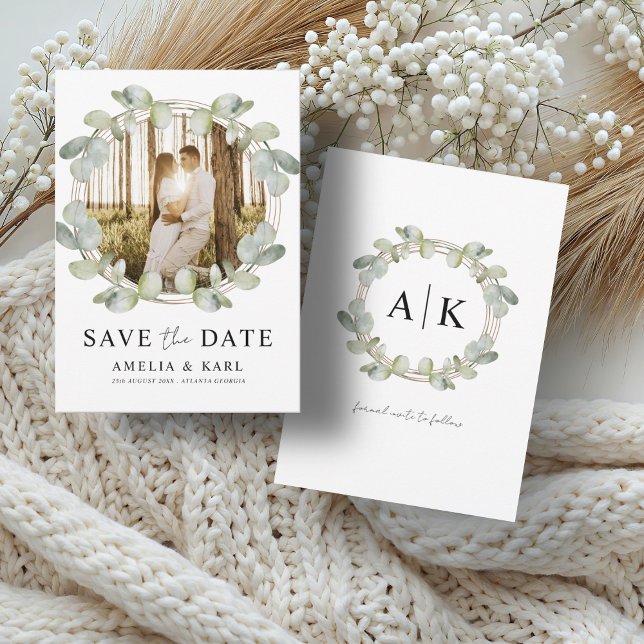 Reserve A Data Boho Verde Sálvia Eucalipto & Casamento Fotográfic (Criador carregado)