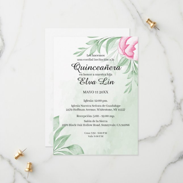 Reserve A Data Boho Watercolor Eucalyptus Quinceanera (Frente/Verso In Situ)