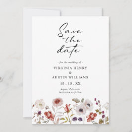 Reserve A Data Boho Watercolor Floral Wedding
