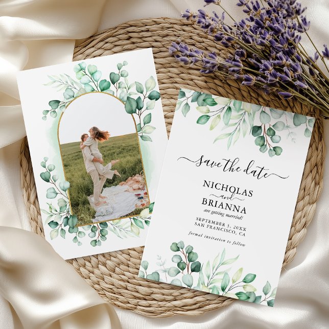 Reserve A Data Boho Watercolor Greenery Eucalyptus Photo Arch (Criador carregado)