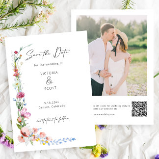 Reserve A Data Boho Watercolor Wildflower Calligraphy Wedding