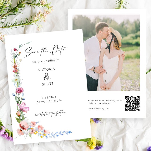 Reserve A Data Boho Watercolor Wildflower Calligraphy Wedding (Criador carregado)