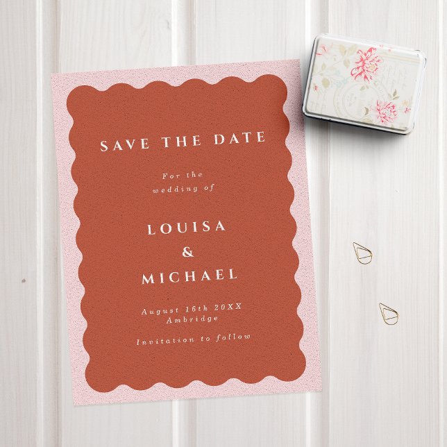 Reserve A Data Boho Wavy Border Terracotta & Blush Wedds (Criador carregado)