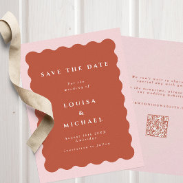 Reserve A Data Boho Wavy Terracotta & Blush Código QR Casamento