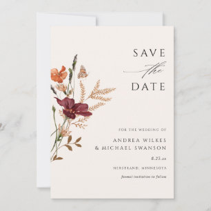 Reserve A Data Boho Wildflower Casamento outono Vintage