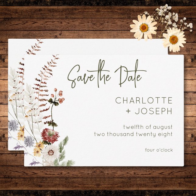 Reserve A Data Boho Wildflower Modern Floral Wedding (Boho Pastel Wildflowers Modern Floral Wedding Save The Date)