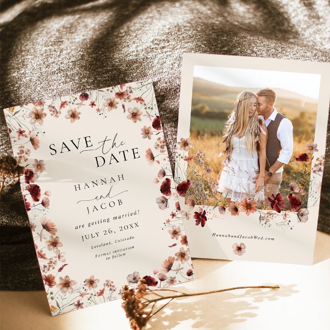 Reserve A Data Boho Wildflower Photo Wedding (Criador carregado)