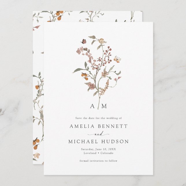 Reserve A Data Boho Wildflower Salvar Data (Frente/Verso)