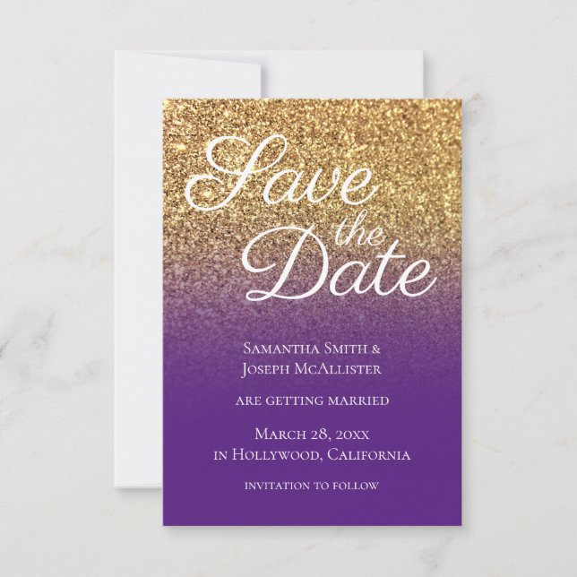 Reserve A Data Bokeh Dourado Brilho Roxo Ombre Real (Frente)