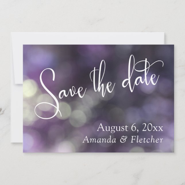 Reserve A Data Bokeh Roxo, Script Moderno Save the Date (Frente)