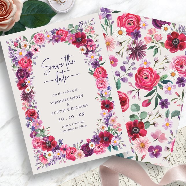 Reserve A Data Bold Bright Floral (Bold Bright Floral Save The Date Card by Painted Paperie
)