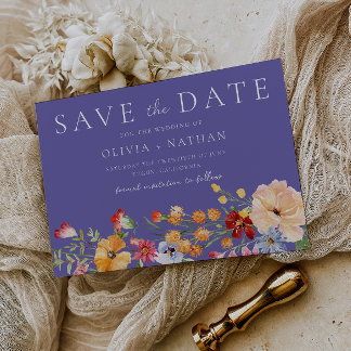 Reserve A Data Bold Colorful Watercolor Wildflower Purple Wedding