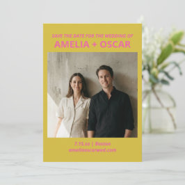 Reserve A Data Bold Modern Chartreuse Pink Yellow Wedding Photo