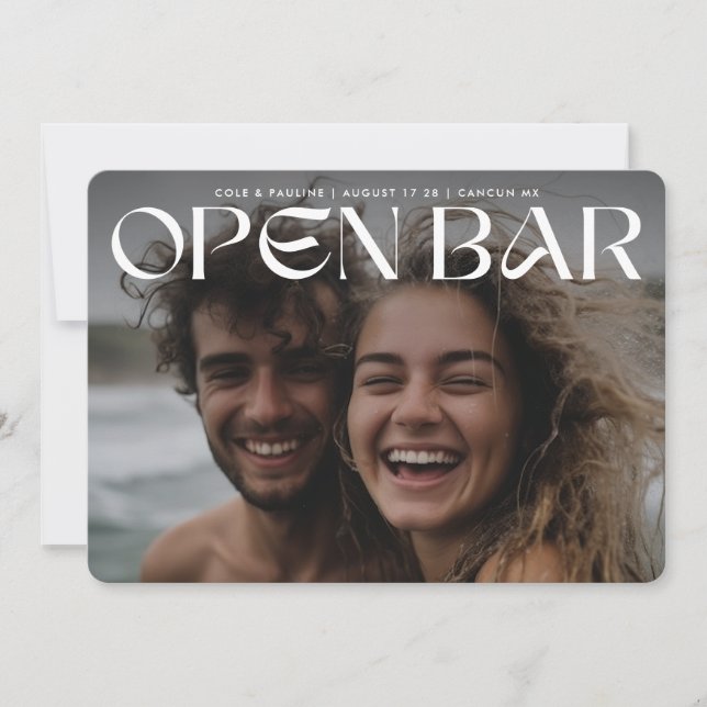 Reserve A Data Bold Retro Modern Open Bar FullBleed Photo Wedding (Frente)