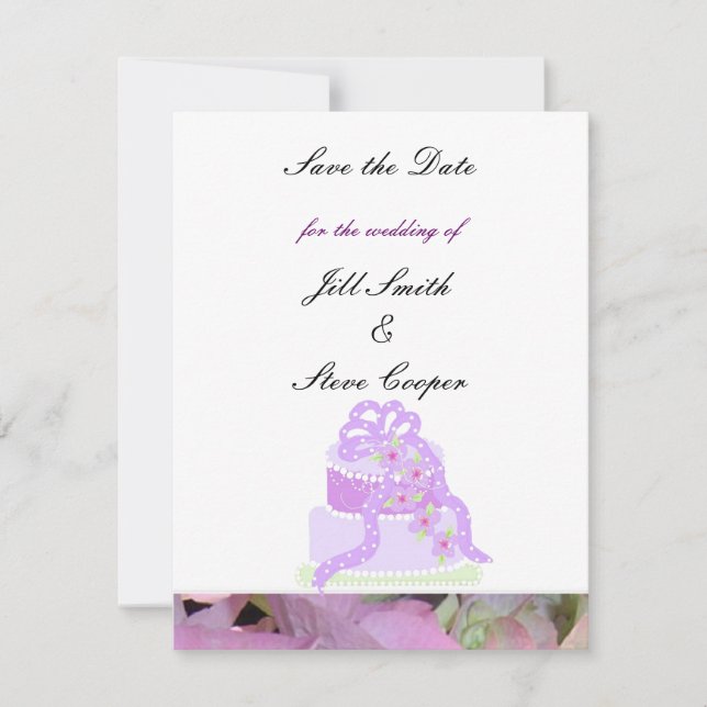 Reserve A Data Bolo de Casamento com Fita Roxa Save the Date (Frente)