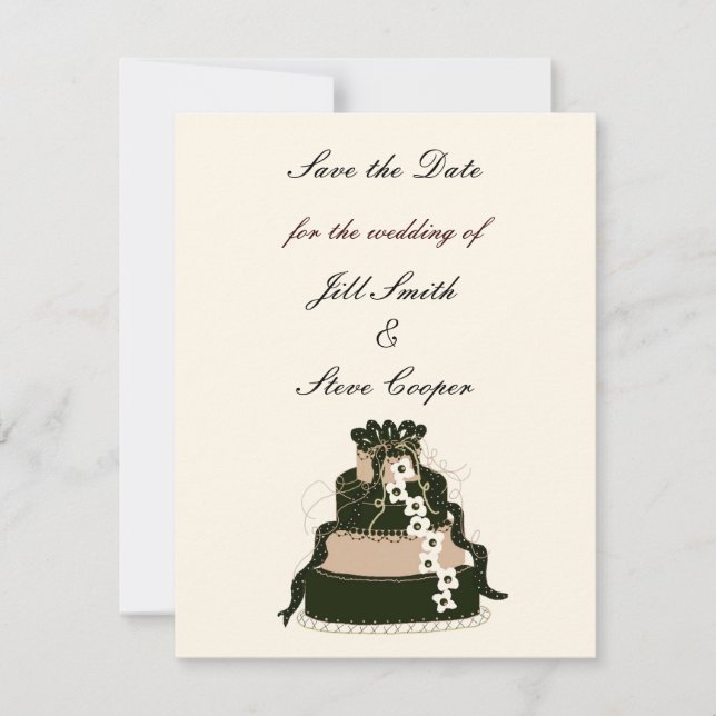 Reserve A Data Bolo de Casamento de Chocolate Salve a Data (Frente)