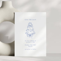 Bolo de Casamento Minimalista com Desenho Azul Fra