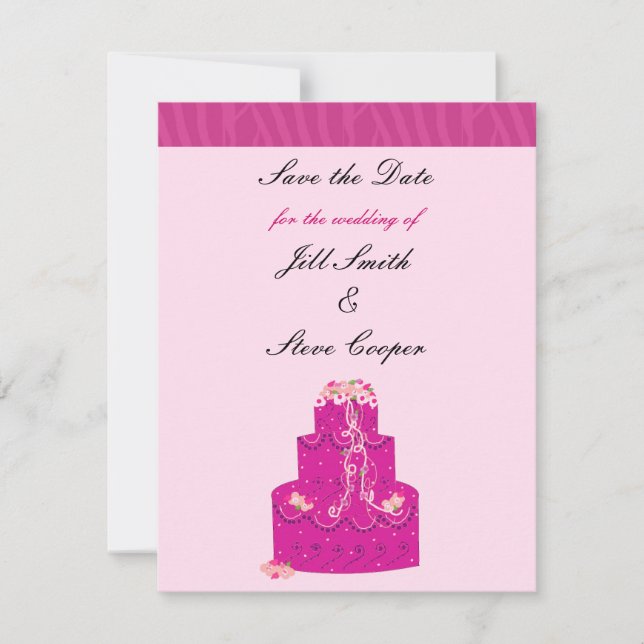 Reserve A Data Bolo de Casamento Rosa Elegante Salve a Data (Frente)