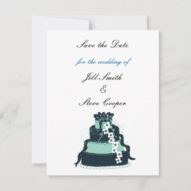 Reserve A Data Bolo de Casamento Teal Salve a Data (Frente)