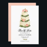 Reserve A Data Bolo Empilhado Rústico Aquarela<br><div class="desc">Anúncio de Save the Date de Bolo Empilhado Rústico Aquarela. Celebre com este cartão de save the date personalizável com ilustração de aquarela de um bolo de três andares com peônias rosadas e folhagens. Perfeito para casamentos de primavera e outono.</div>