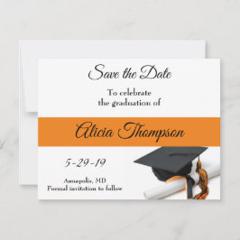Reserve A Data Boné de formatura preto e laranja e Tassel