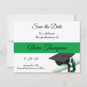 Reserve A Data Boné de formatura Preto e Verde e Tassel