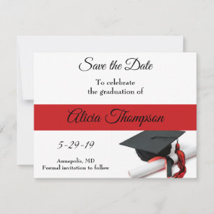 Reserve A Data Boné de formatura Preto e Vermelho e Personalizado