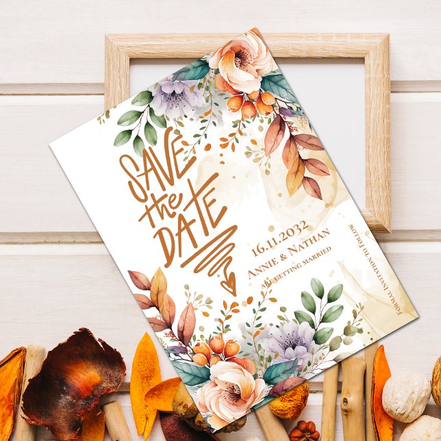 Reserve A Data Bonito Casamento outono Laranja Florais Salvar a D (Pretty Orange Florals Fall Wedding Save the Date Invitation)