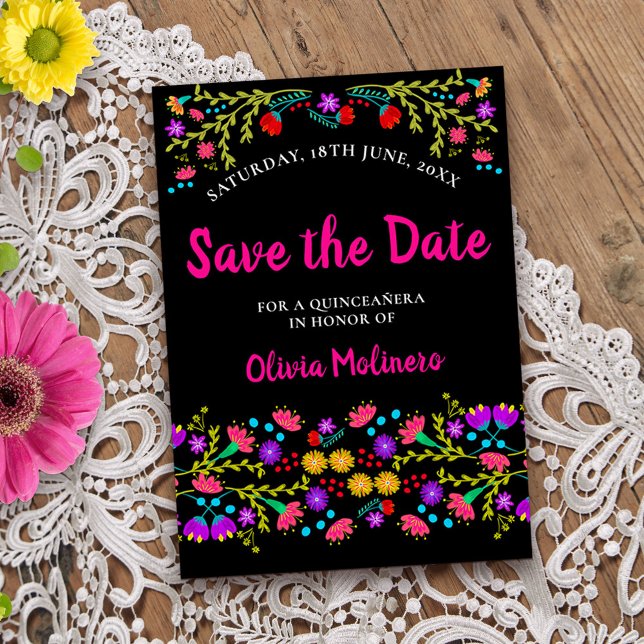 Reserve A Data Bonito mexicano Fiesta Floral Black and Pink (Colorful Save the Date from my Mexican Fiesta Floral collection
)