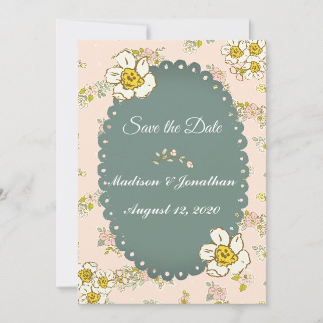 Reserve A Data Bonito Script Floral Pastel Rosa Romântico (Frente)