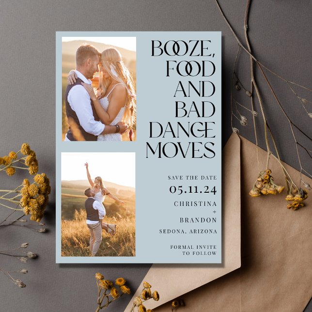 Reserve A Data Booze Comida Bad Dance Move Photo Modern (Booze Food Bad Dance Moves Photo Modern Save The Date)