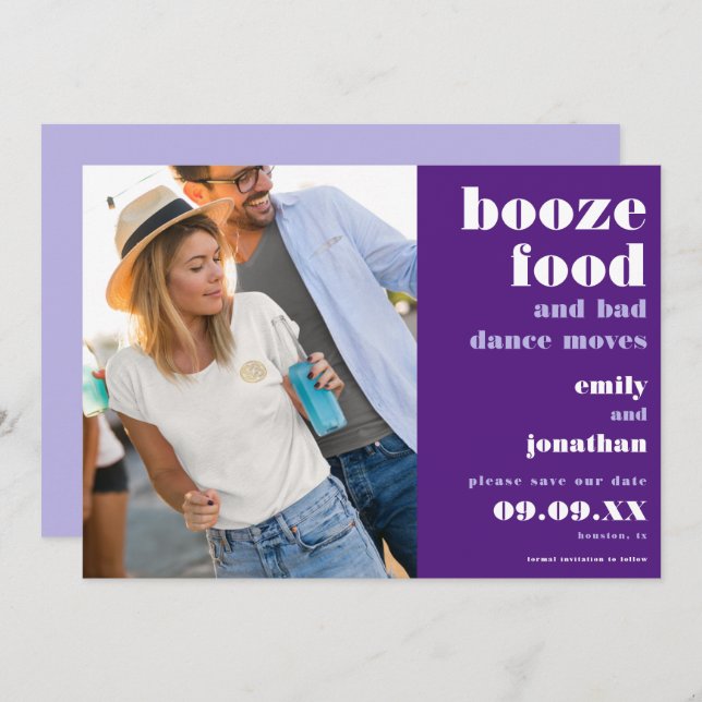 Reserve A Data Booze Comida Má Dança Move Foto Lilac Roxo (Frente/Verso)