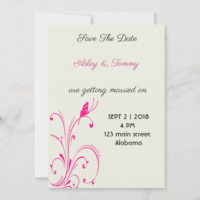 Reserve A Data Borboleta de Flor (Frente)