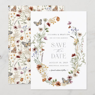 Reserve A Data Borboleta de flor selvagem Simples Floral