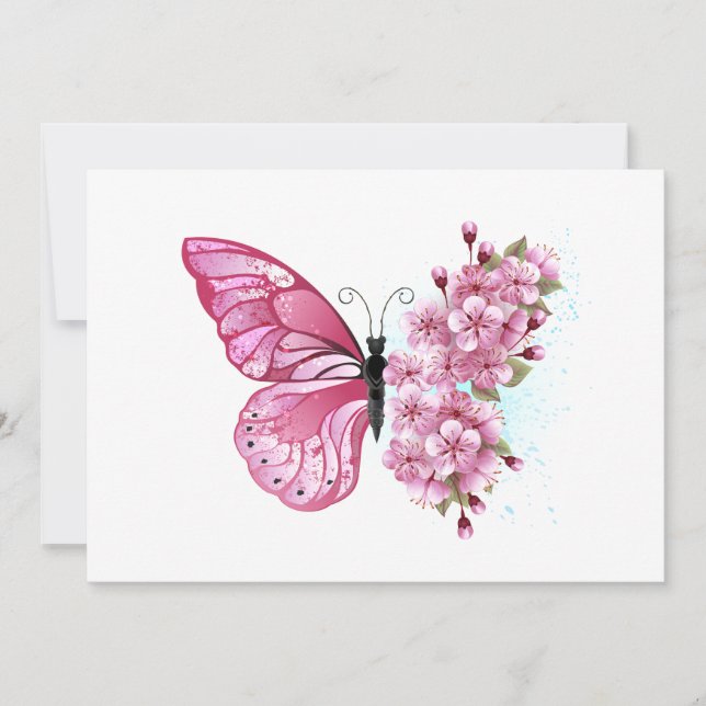 Reserve A Data Borboleta Flor com Sakura Rosa (Frente)