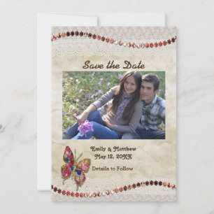 Reserve A Data Borboleta Sparkly, local e pergaminho salvam a dat