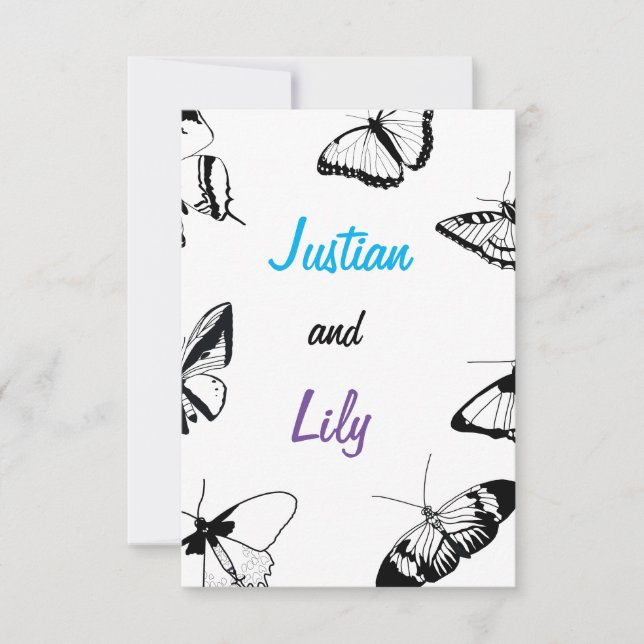 Reserve A Data Borboletas brancas e pretas (Frente)