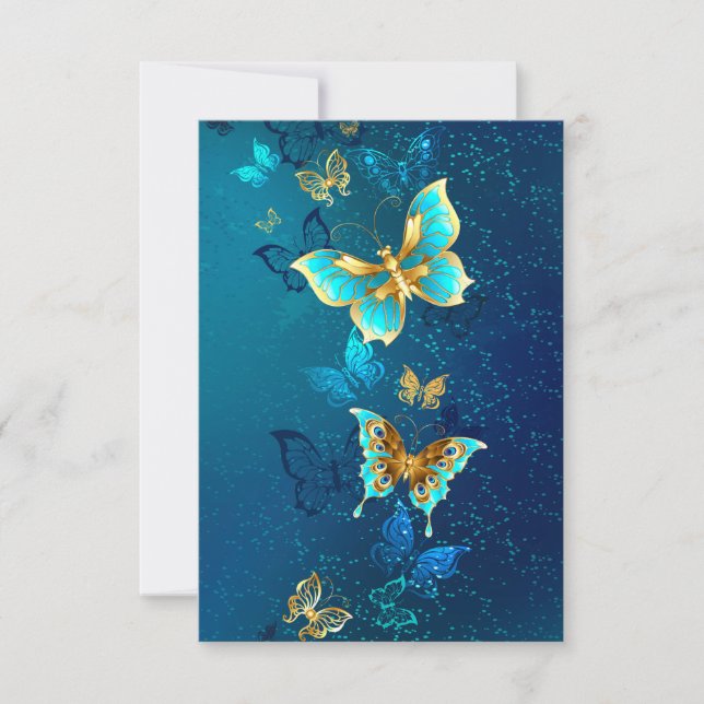 Reserve A Data Borboletas de ouro em um fundo azul (Frente)